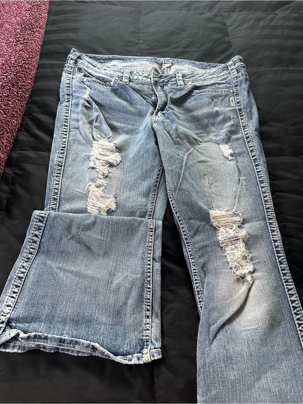 Silver Jeans Light Blue Distressed Wide Leg Jeans